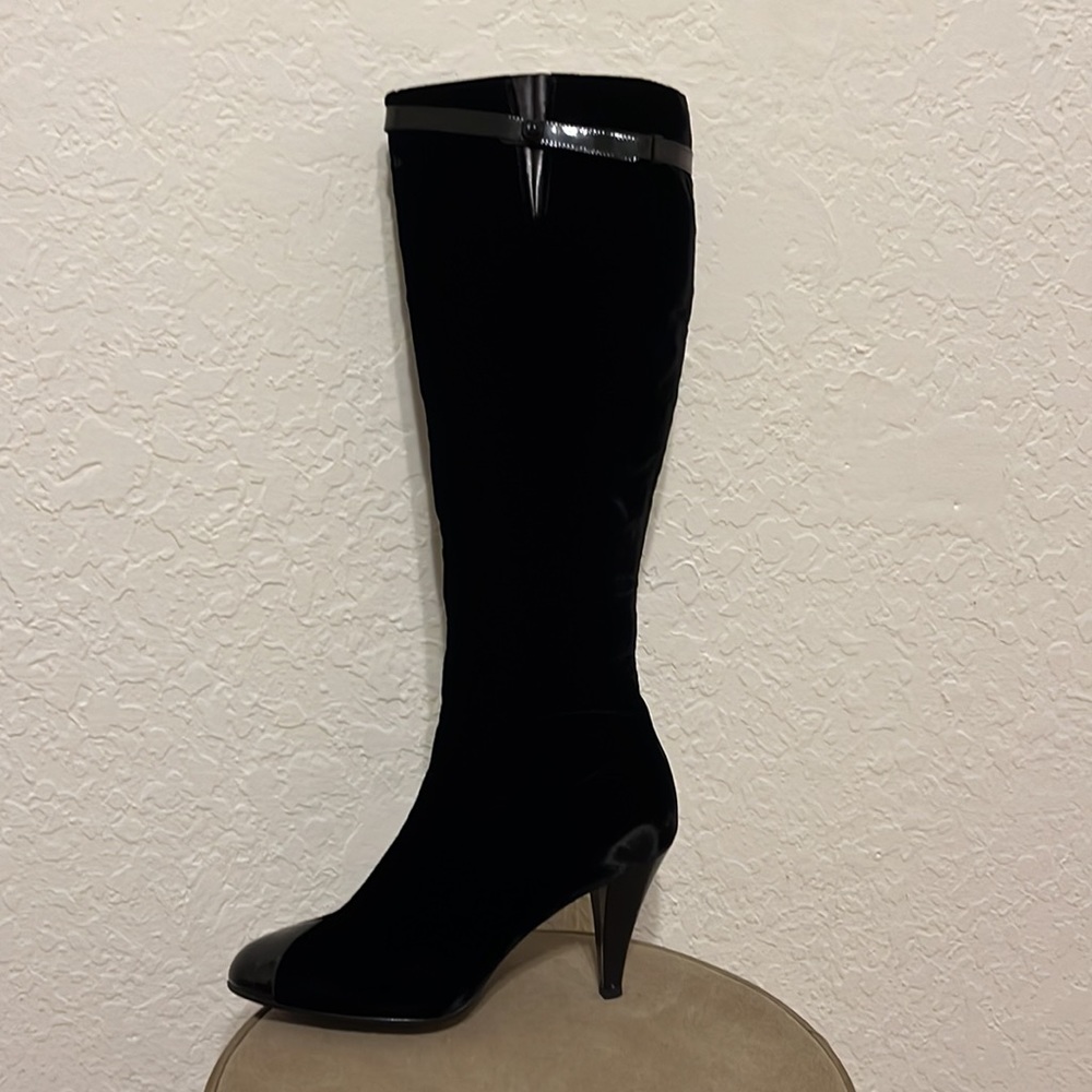 Chanel black velvet boots